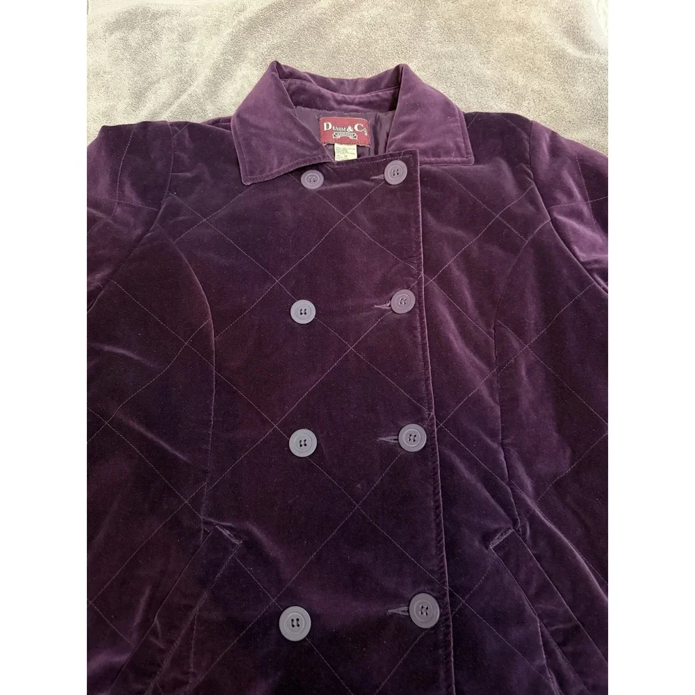 Vtg 80s Quilted Velvet Coat Womens M Double Breasted Lined Purple Whimsigoth EUC